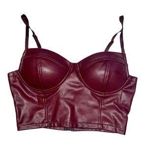 ✧ FAUX LEATHER BURGUNDY BUSTIER TOP ✧